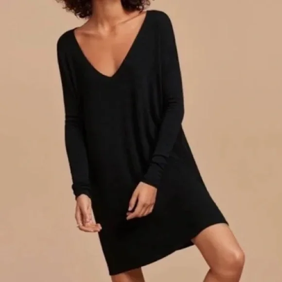 Aritzia Wilfred Free Gail Pocket Tunic Sweater Dress Heather Brown Long Sleeve - Picture 6 of 7